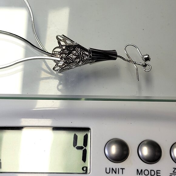 Silver Filigree Dangle Drop Earrings with Long Tassels - Picture 8 of 9